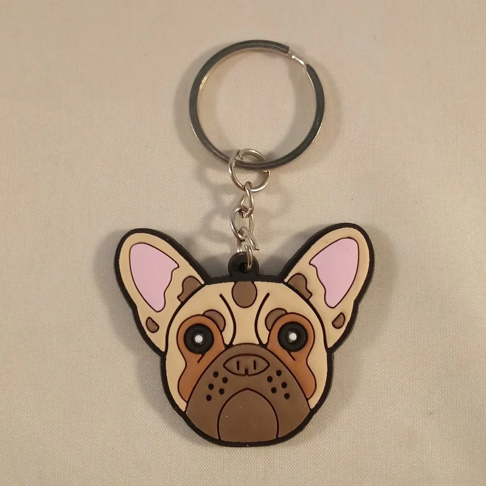 New Silver Chibi French Bulldog Cartoon Anime Keychain Key Ring Party gift